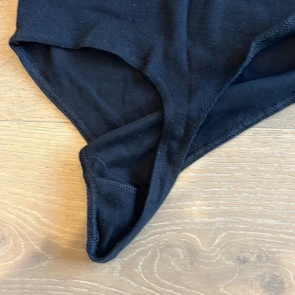 BP Black Ribbed Bodysuit Basic Layering Piece Dark Stretch Jersey Knit Small - Picture 5 of 6